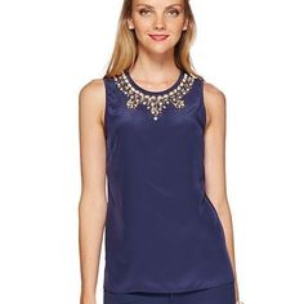 Lilly Pulitzer Navy Havana Silk Top (Size Small)